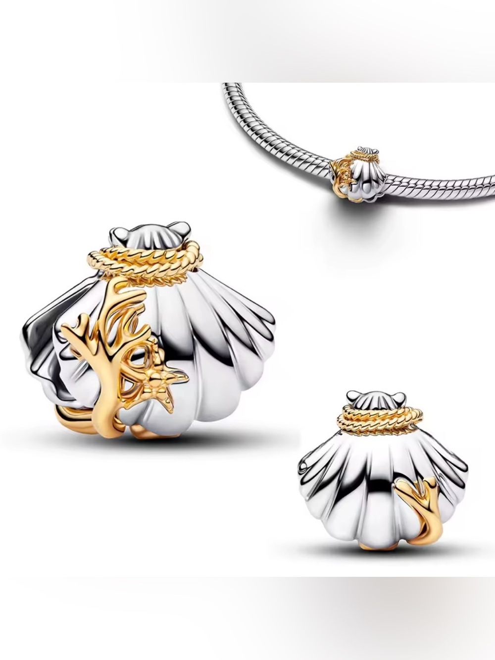 NWOT Disney Princesses Ariel Shell Two-Tone Charm Sterling Silver 925